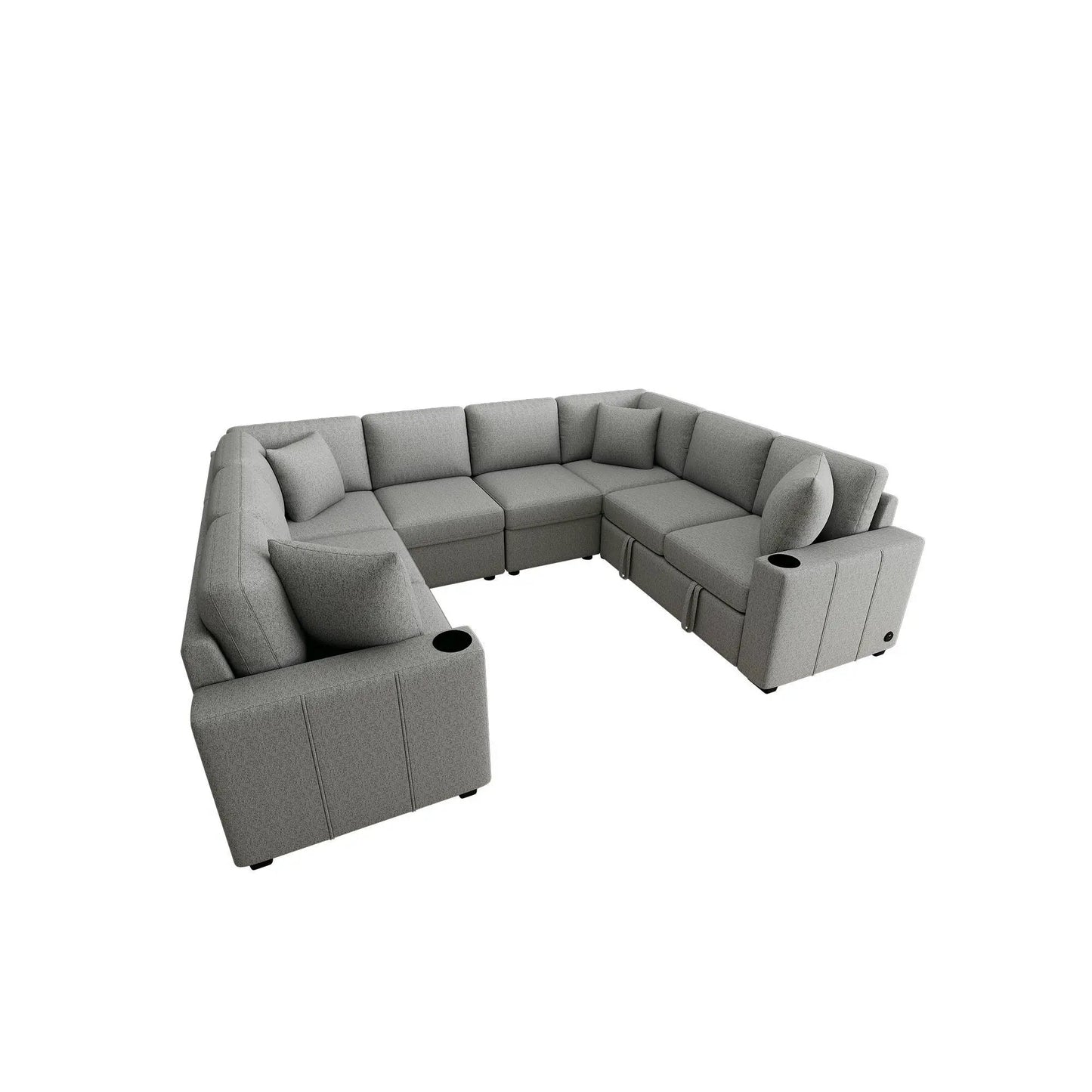 Modern gray U-shaped stationary sectional sofa with USB ports and cup holders on Tampa Home & Garden Store