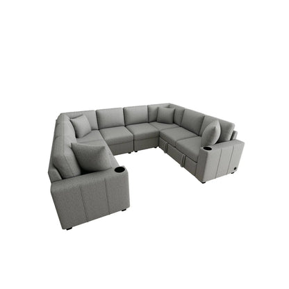Modern gray U-shaped stationary sectional sofa with USB ports and cup holders on Tampa Home & Garden Store