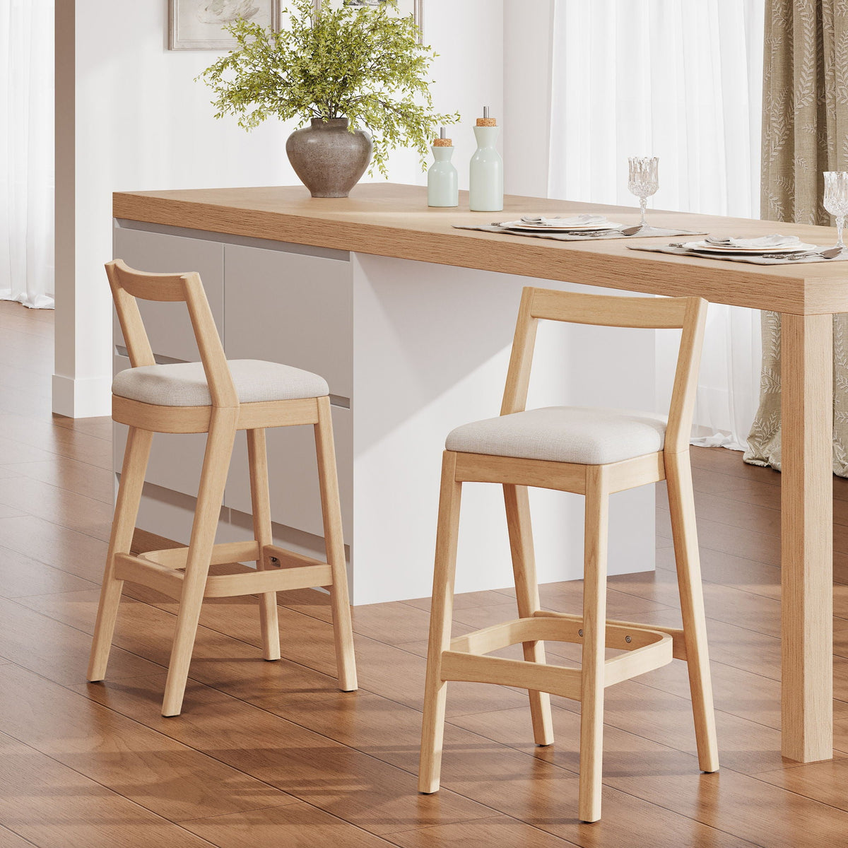 Jasper Indoor Barstool Set of 2 with durable rubberwood seating in light brown on Tampa Home & Garden Store