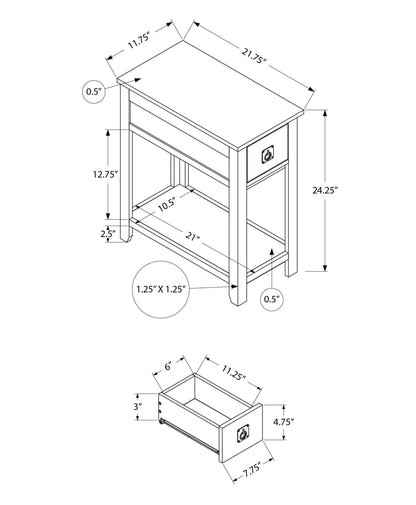 Accent End Table 2-Tier narrow schematic with storage drawer by HouseOfZazla, dimensions shown on Tampa Home & Garden Store