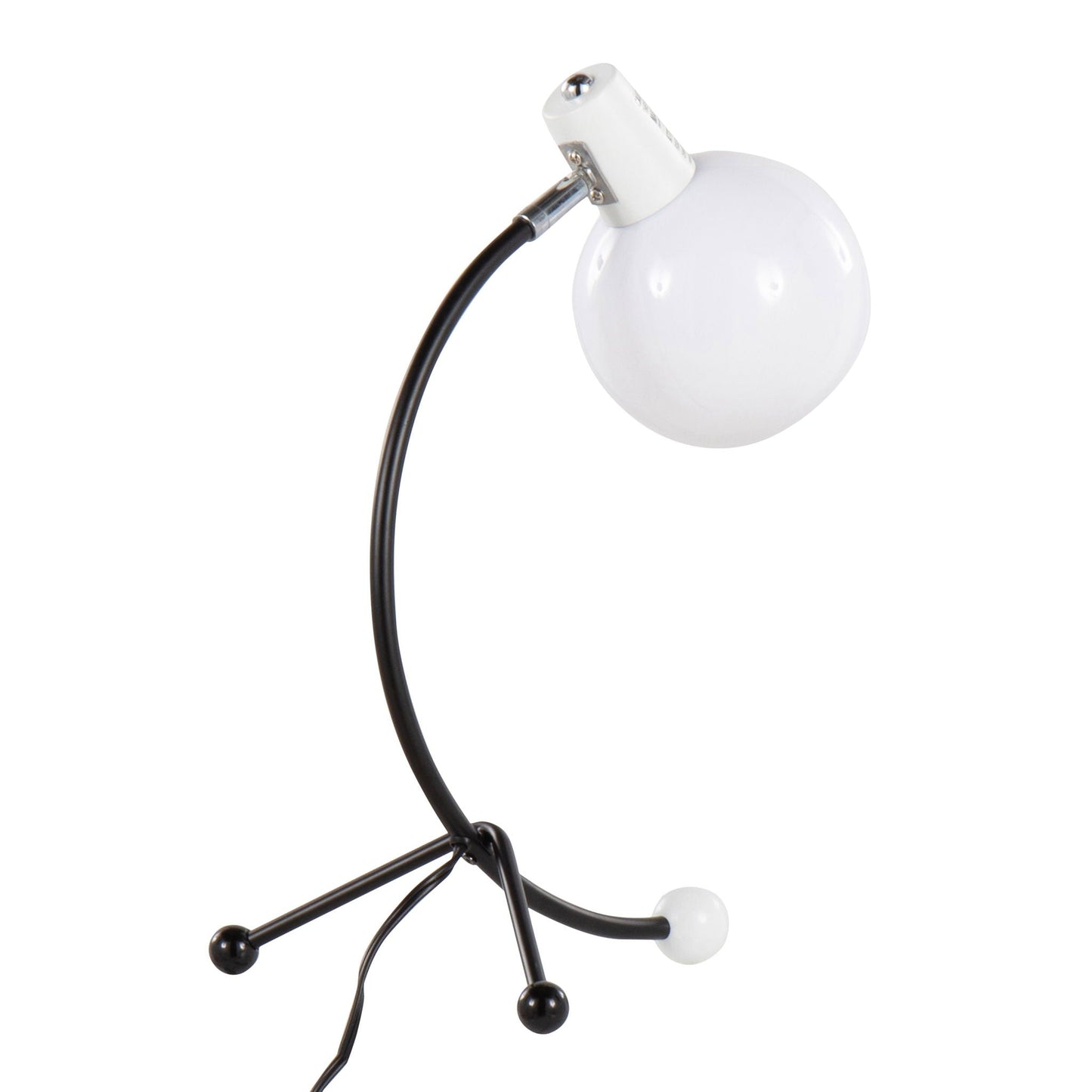 Eileen Task Lamp by HouseOfZazla, black metal with white globe, adjustable arms on Tampa Home & Garden Store