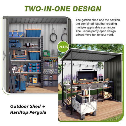Heavy Gray Storage Shed and the Pergola Combo