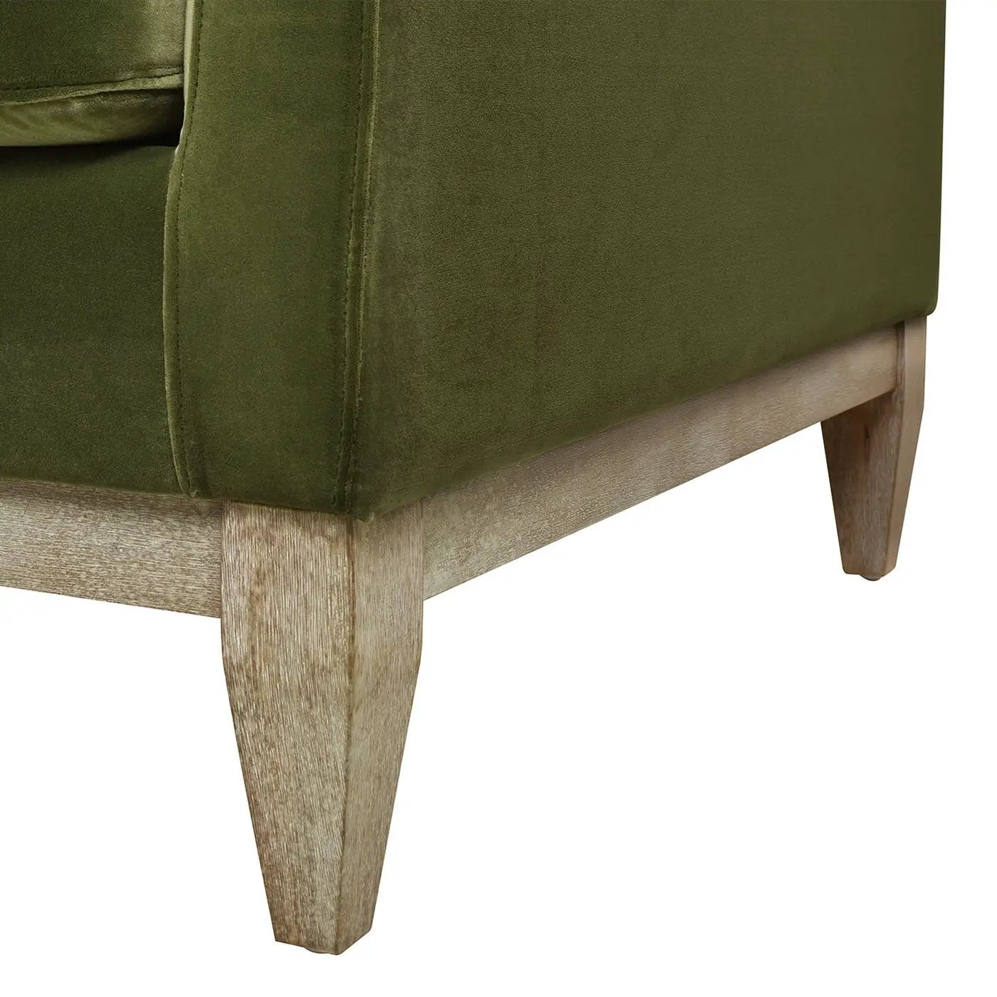 Knox Modern Farmhouse Arm Chair olive green upholstery with light wood legs on Tampa Home & Garden Store