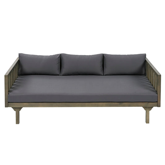 Claremont 3 Seater Daybed with teak acacia wood frame and water-resistant charcoal cushions on Tampa Home & Garden Store