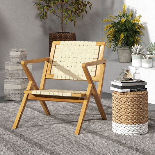 Outdoor and Indoor Teak Wood Patio Chair wuth Webbing Seat and Backrest-Natural - Tampa Home & Garden Store