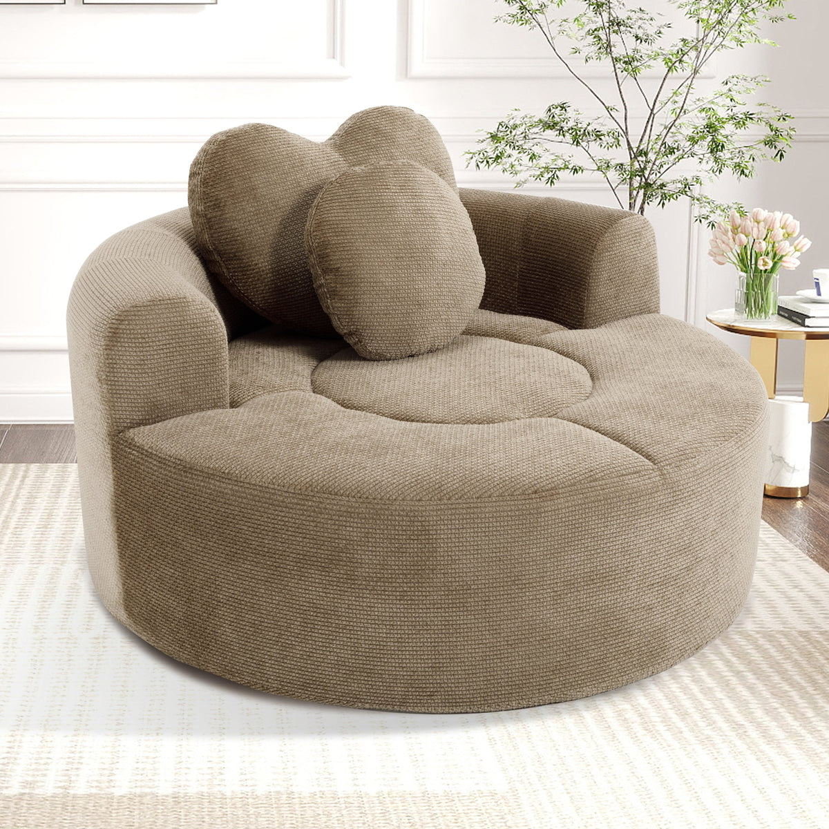 Round memory foam sofa bed by HouseOfZazla in beige upholstery for living room on Tampa Home & Garden Store