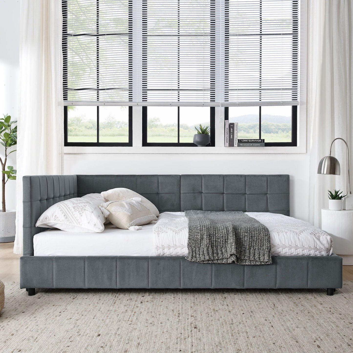 Mid Century Storage Upholstered Tufted Bed Frame