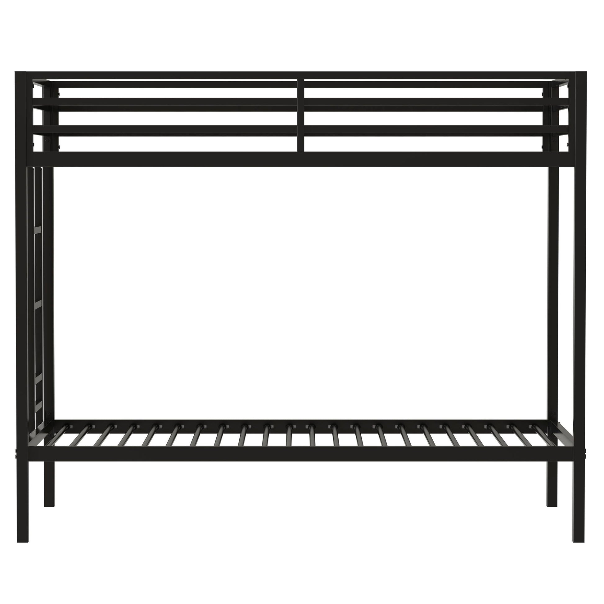 Adam twin over twin bunk bed in black metal frame with top bunk guard rails on Tampa Home & Garden Store