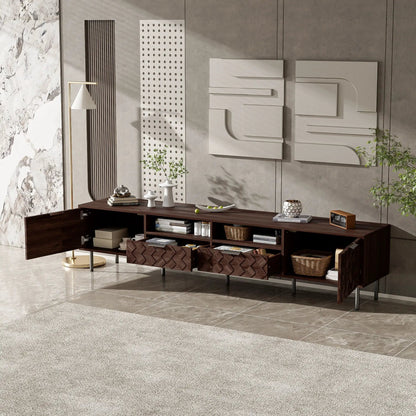 Walnut TV stand 85in with closed storage and softclose hinges by Unique Piece Furniture on Tampa Home & Garden Store