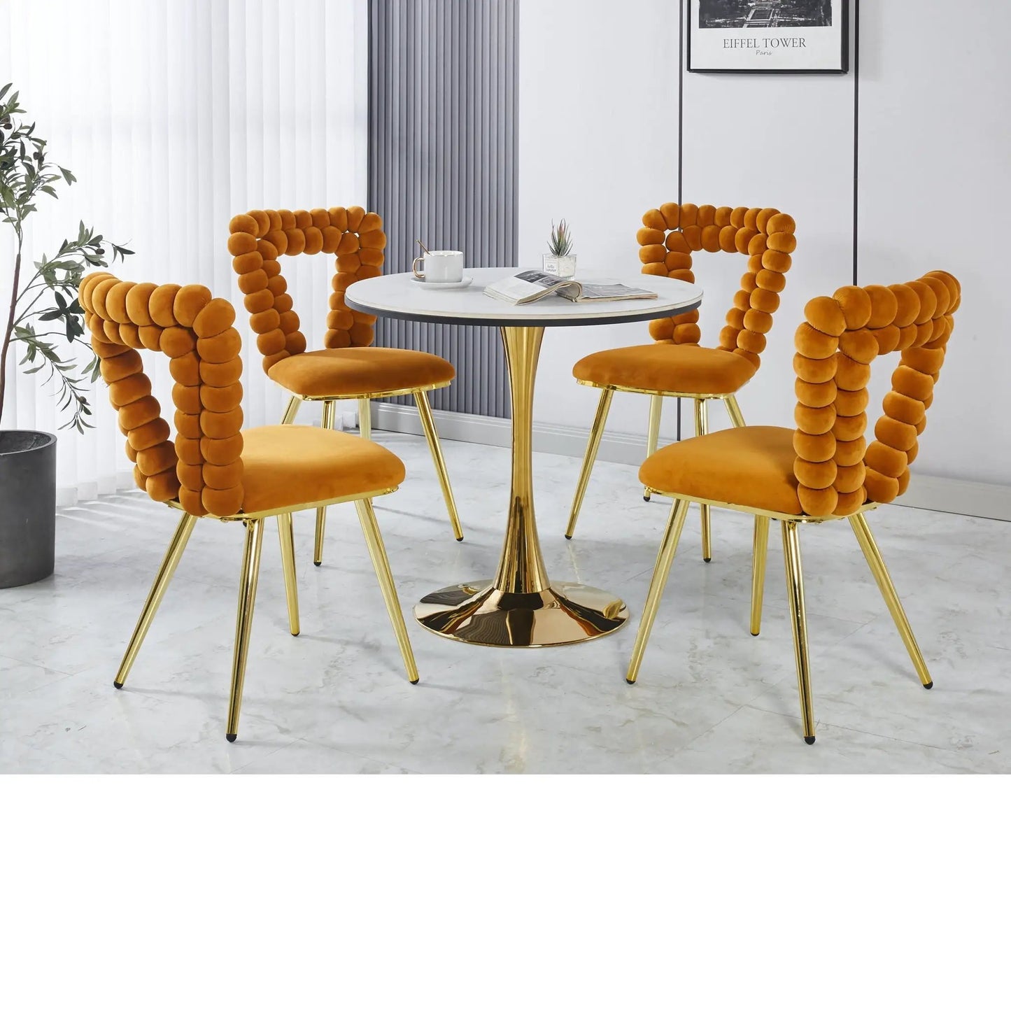 Modern Chair With Iron Tube Legs and Cushions