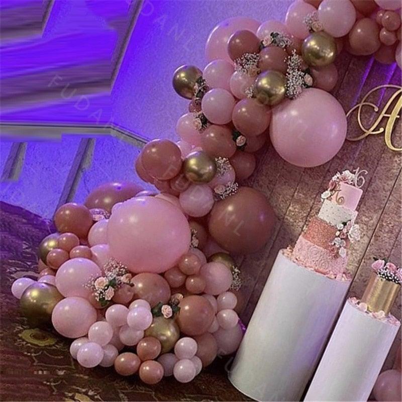 167pc pink and gold balloon arch kit with mixed balloon sizes for wedding party decor on Tampa Home & Garden Store