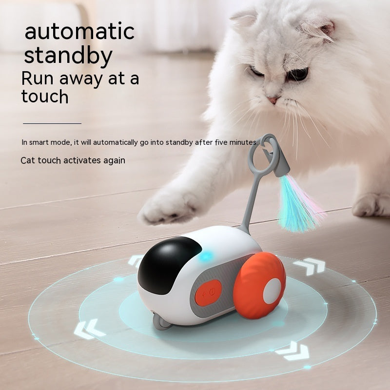 Remote control cat car toy by Sell My Stuff with USB charging, white body, orange wheels on Tampa Home & Garden Store