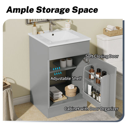 Bathroom vanity with sink, gray cabinet, adjustable shelf, HouseOfZazla on Tampa Home & Garden Store