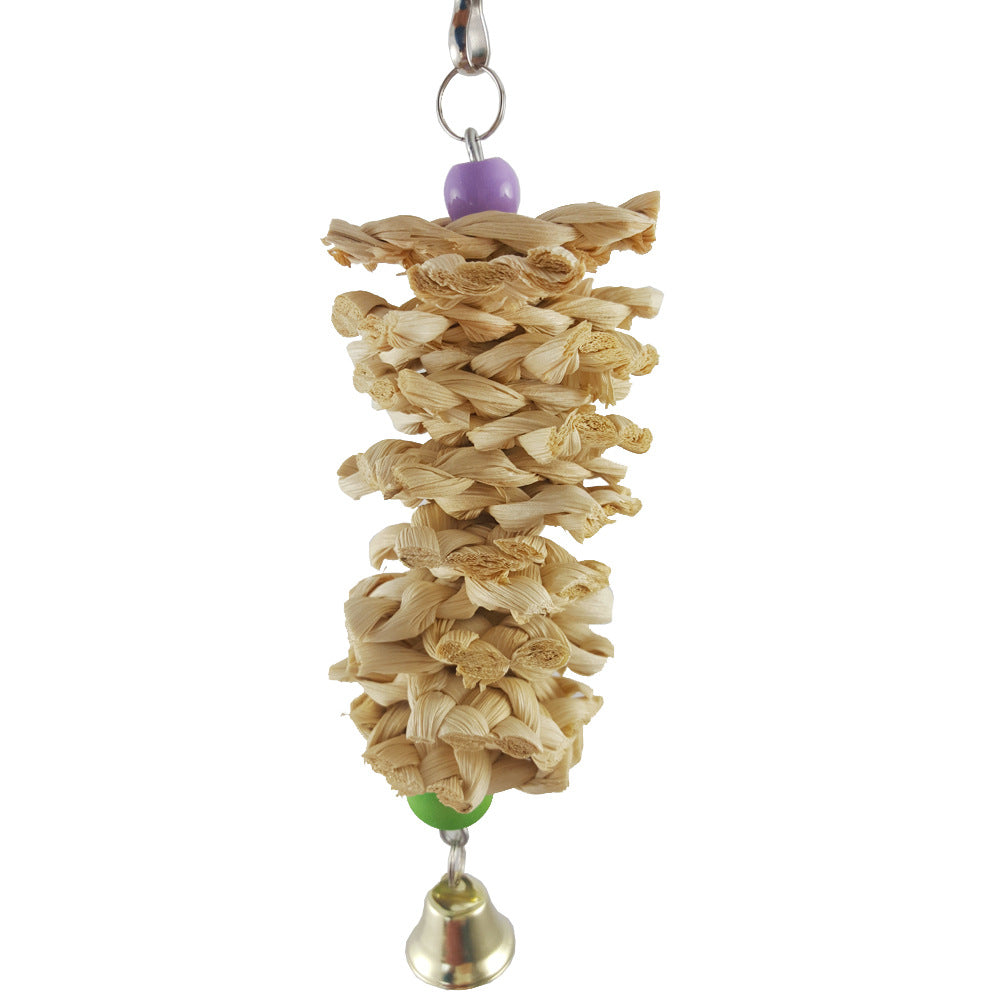 Bird parrot toy with bell, natural wooden grass bite hanging cage on Tampa Home & Garden Store
