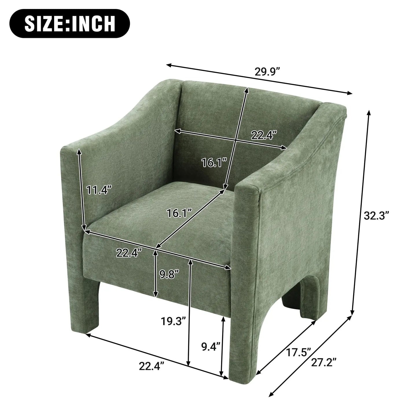 Barrel Accent Chair With Enclosed Arms in green fabric by Unique Piece Furniture on Tampa Home & Garden Store