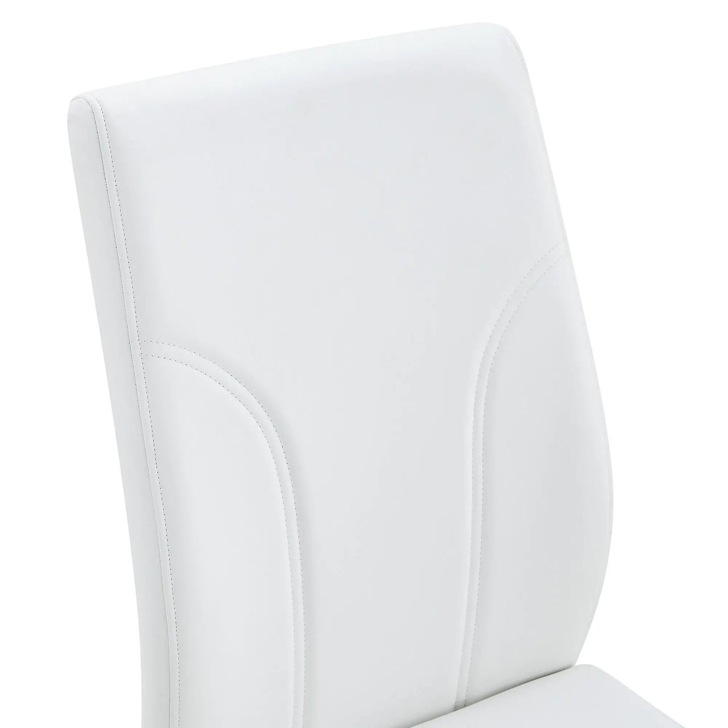 Modern white dining chairs with high backrest and visible stitching on Tampa Home & Garden Store