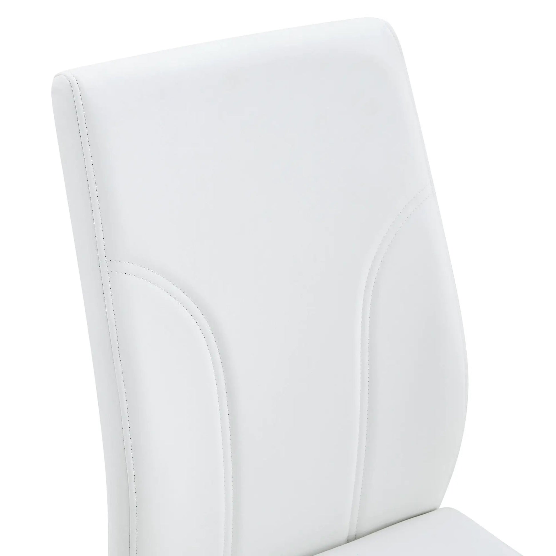 Modern white dining chairs with high backrest and visible stitching on Tampa Home & Garden Store