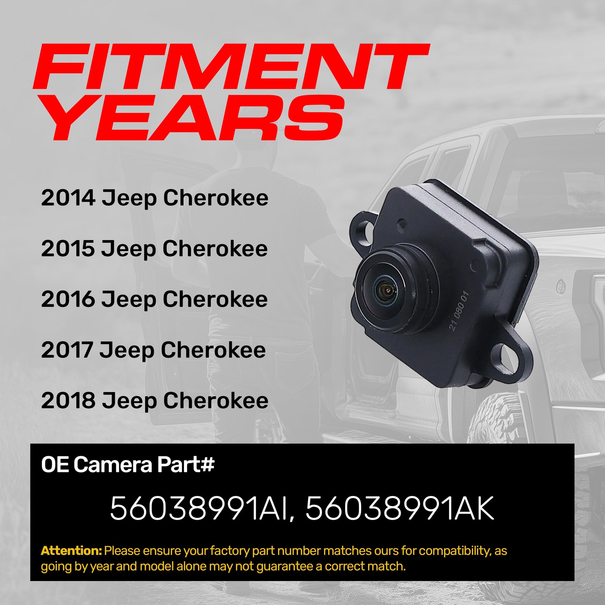 OEM backup camera for Jeep Cherokee 2014-2018 Master Tailgaters black 56038991AI/AK on Tampa Home & Garden Store