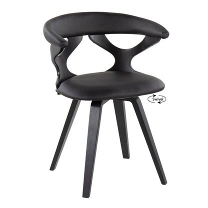 Mid-Century Modern swivel dining chair black upholstery with curved back and slender legs on Tampa Home & Garden Store