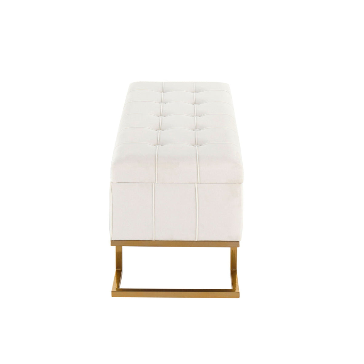 Contemporary white tufted storage bench with flip-top lid by HouseOfZazla, gold metal base on Tampa Home & Garden Store