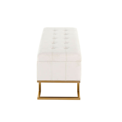 Contemporary white tufted storage bench with flip-top lid by HouseOfZazla, gold metal base on Tampa Home & Garden Store