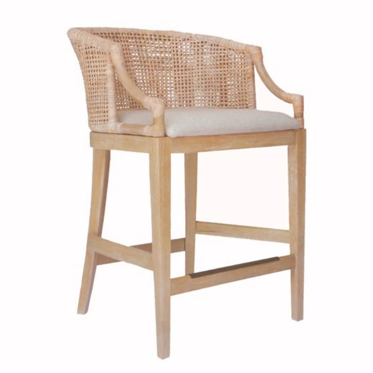 Casual Rattan Counter Stool With Solid Wood Legs