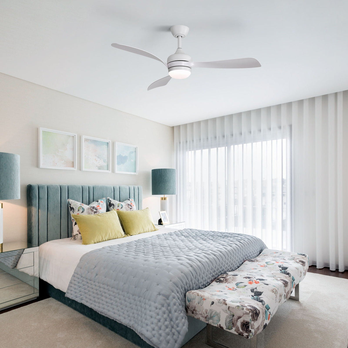 Ceiling fan HouseOfZazla with reversible DC motor and remote control, white finish, 3 blades on Tampa Home & Garden Store