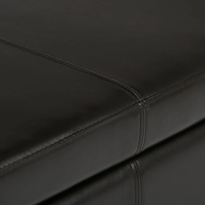Avalon Multifunctional Storage Ottoman Bench in black leather with visible stitching on Tampa Home & Garden Store