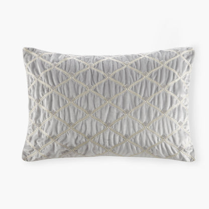 Oblong decor pillow silver 22x15 with cream lattice embroidery HouseOfZazla on Tampa Home & Garden Store