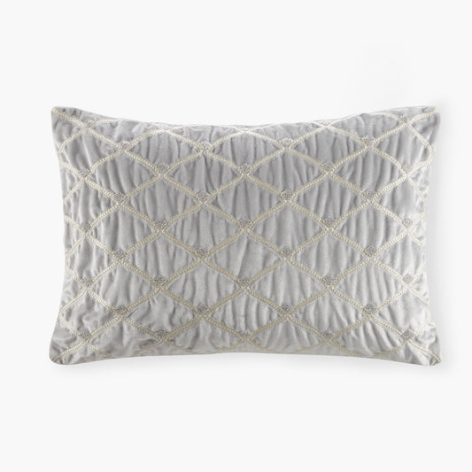 Oblong decor pillow silver 22x15 with cream lattice embroidery HouseOfZazla on Tampa Home & Garden Store