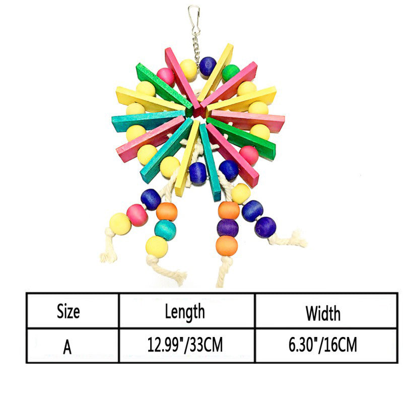 Parrot nibble toy by Sell My Stuff, colorful wood sticks and beads, rope tassels bird toy on Tampa Home & Garden Store
