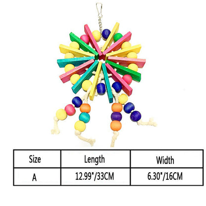 Parrot nibble toy by Sell My Stuff, colorful wood sticks and beads, rope tassels bird toy on Tampa Home & Garden Store