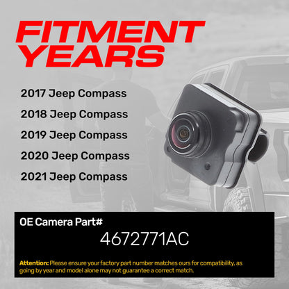 Master Tailgaters OE backup camera for 2017-2021 Jeep Compass, OEM replacement part 4672771AC on Tampa Home & Garden Store