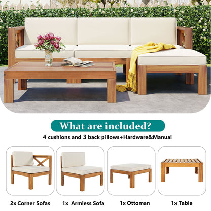 Acacia Wood Outdoor Patio Sectional Sofa Set