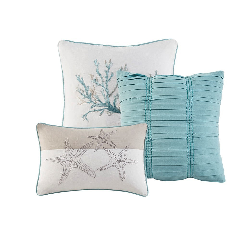 Quilt set with aqua sateen; king/cal king, teal pleated, coral starfish accents on Tampa Home & Garden Store