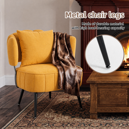 Decorative Armchair with Spring Seat Cushion, mustard, metal legs, faux fur throw HouseOfZazla on Tampa Home & Garden Store