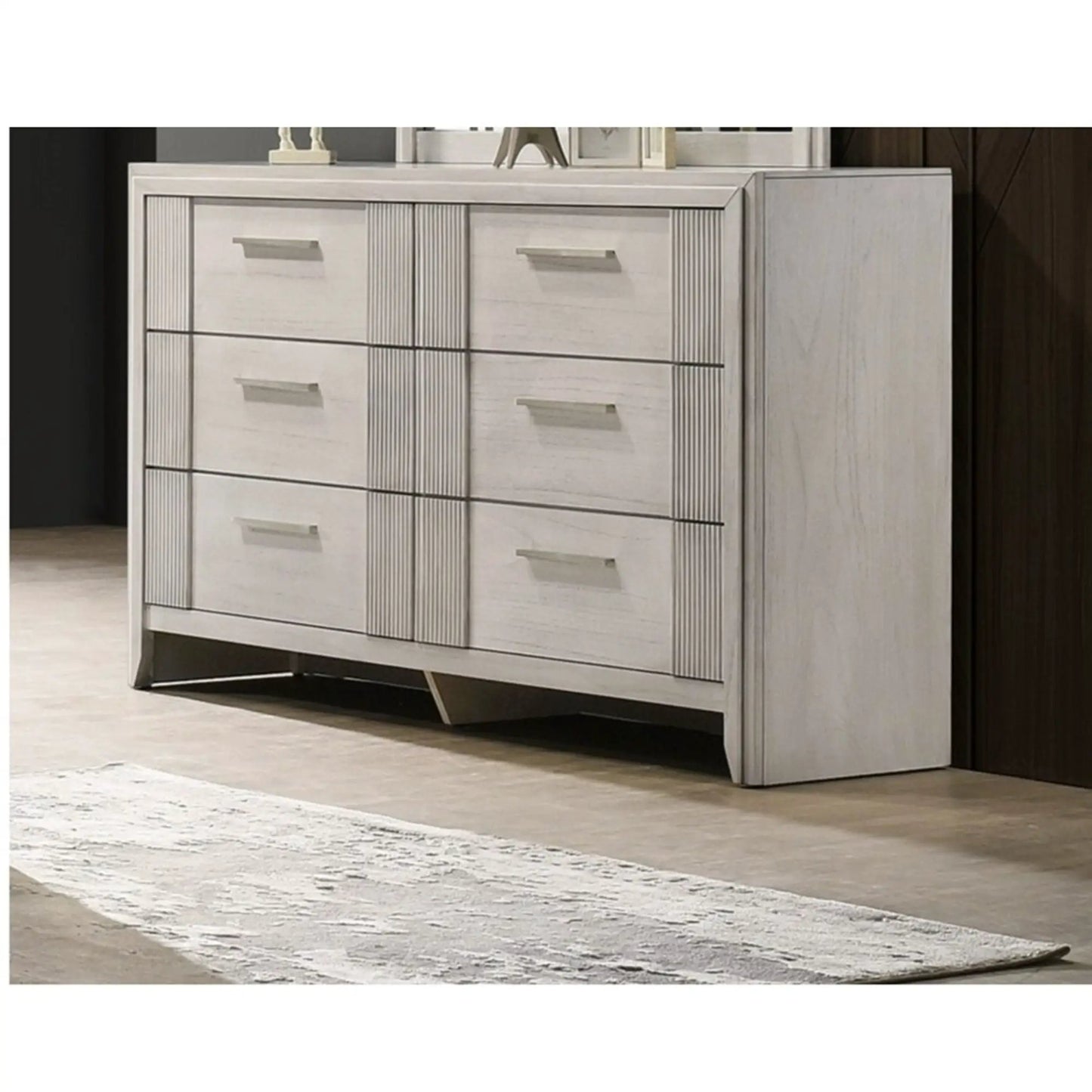 Six Drawer Storage Dresser Mist White Finish