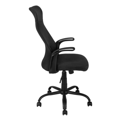 Office chair black fabric, adjustable height, swivel, curved back, armrests on Tampa Home & Garden Store