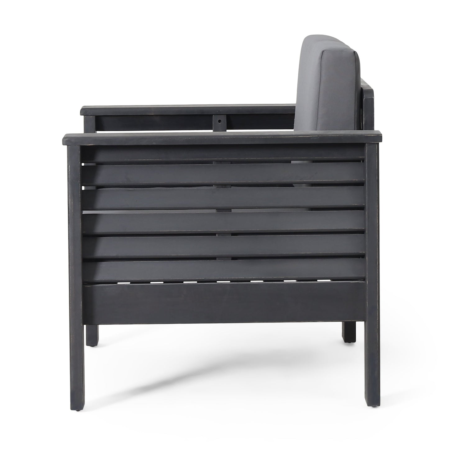 2 Outdoor Acacia Wood Club Chairs with Cushions, Dark Gray, 27.75"D x 32"W x 27.75"H