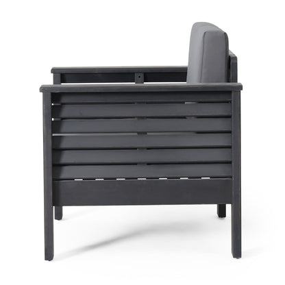 2 Outdoor Acacia Wood Club Chairs with Cushions, Dark Gray, 27.75"D x 32"W x 27.75"H