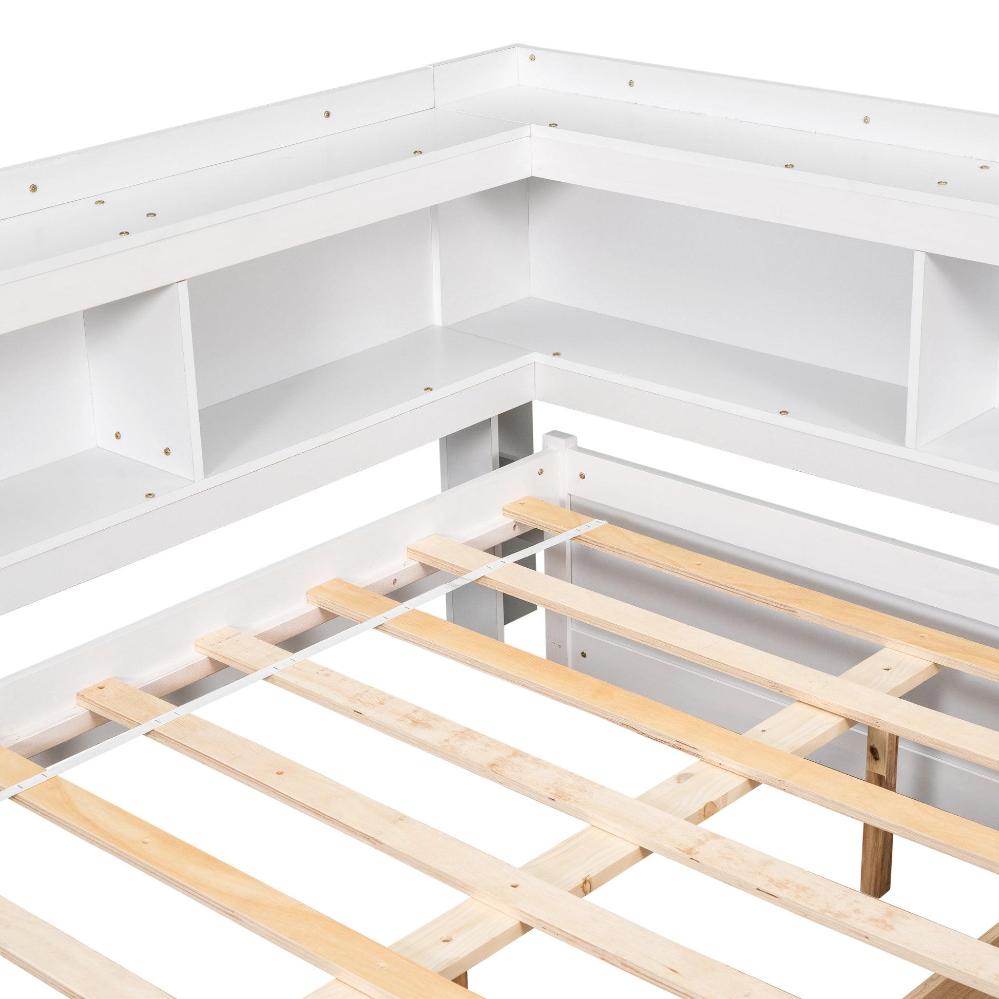 Full Bed with L-shaped Bookcases, Drawers ,White - Tampa Home & Garden Store