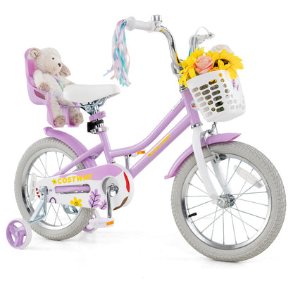 12 Inch Girls Bike Kids Bicycle with Doll Seat and Streamers for Children 3-4 Years Old