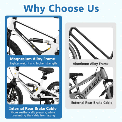 16 Inch Kids Bike Magnesium Alloy Bicycle Adjustable for Aged 4 to 7-16 inches