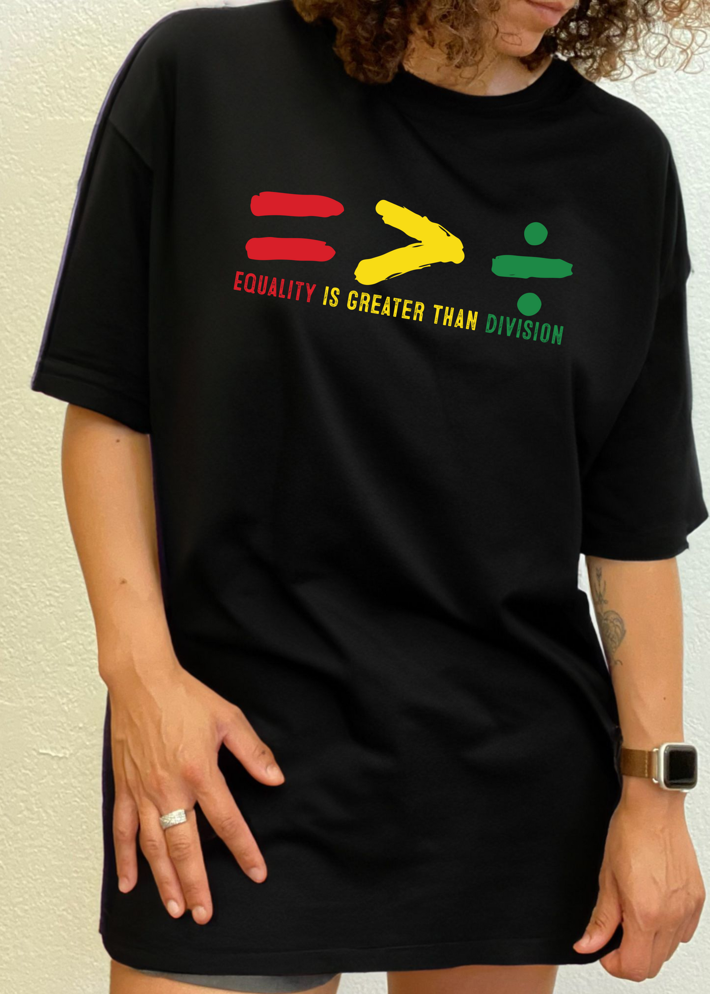 Black History Month unisex bamboo/cotton graphic tee with EQUALITY IS GREATER THAN DIVISION on Tampa Home & Garden Store