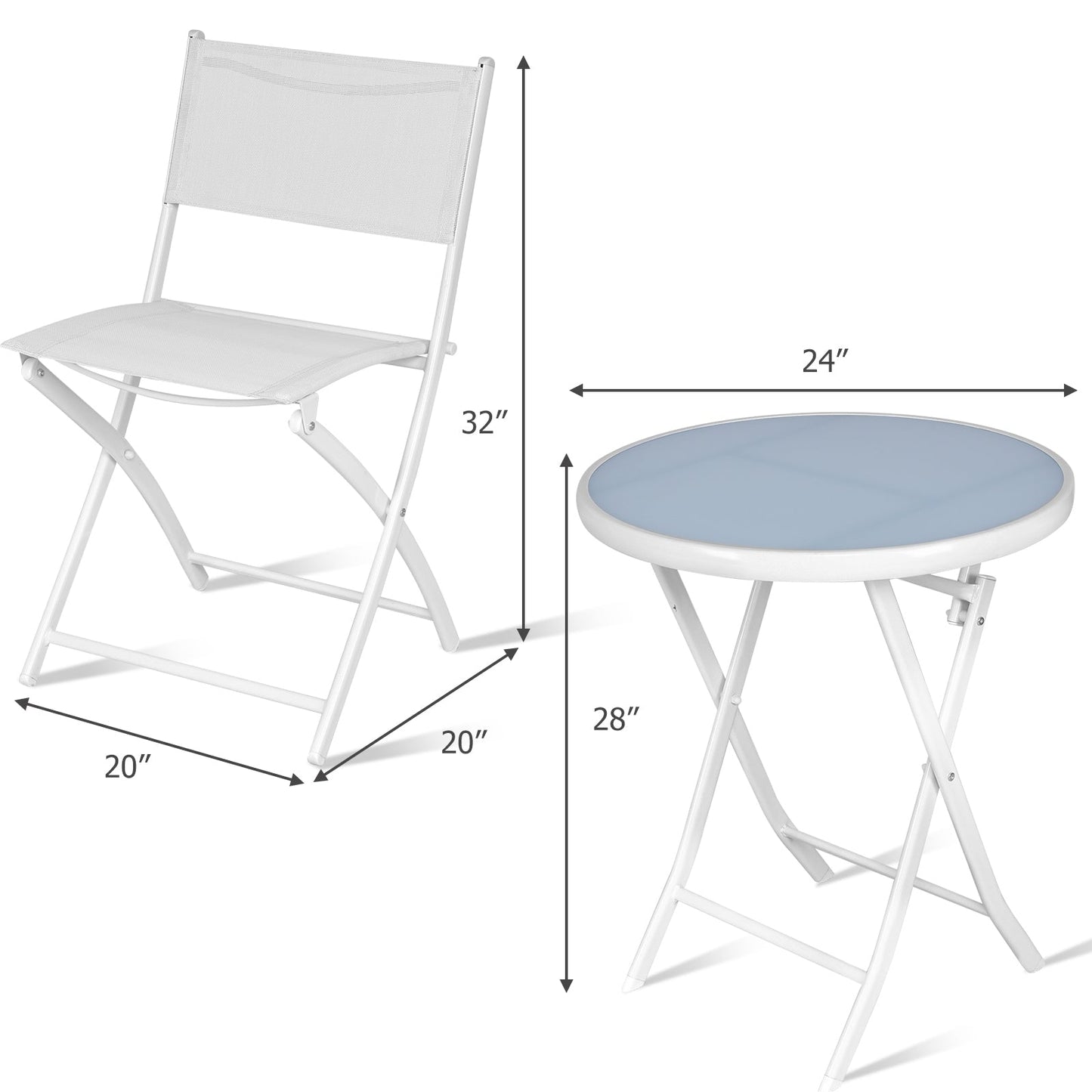 Juego de bistró plegable de 3 piezas para balcón o exteriores - Blanco