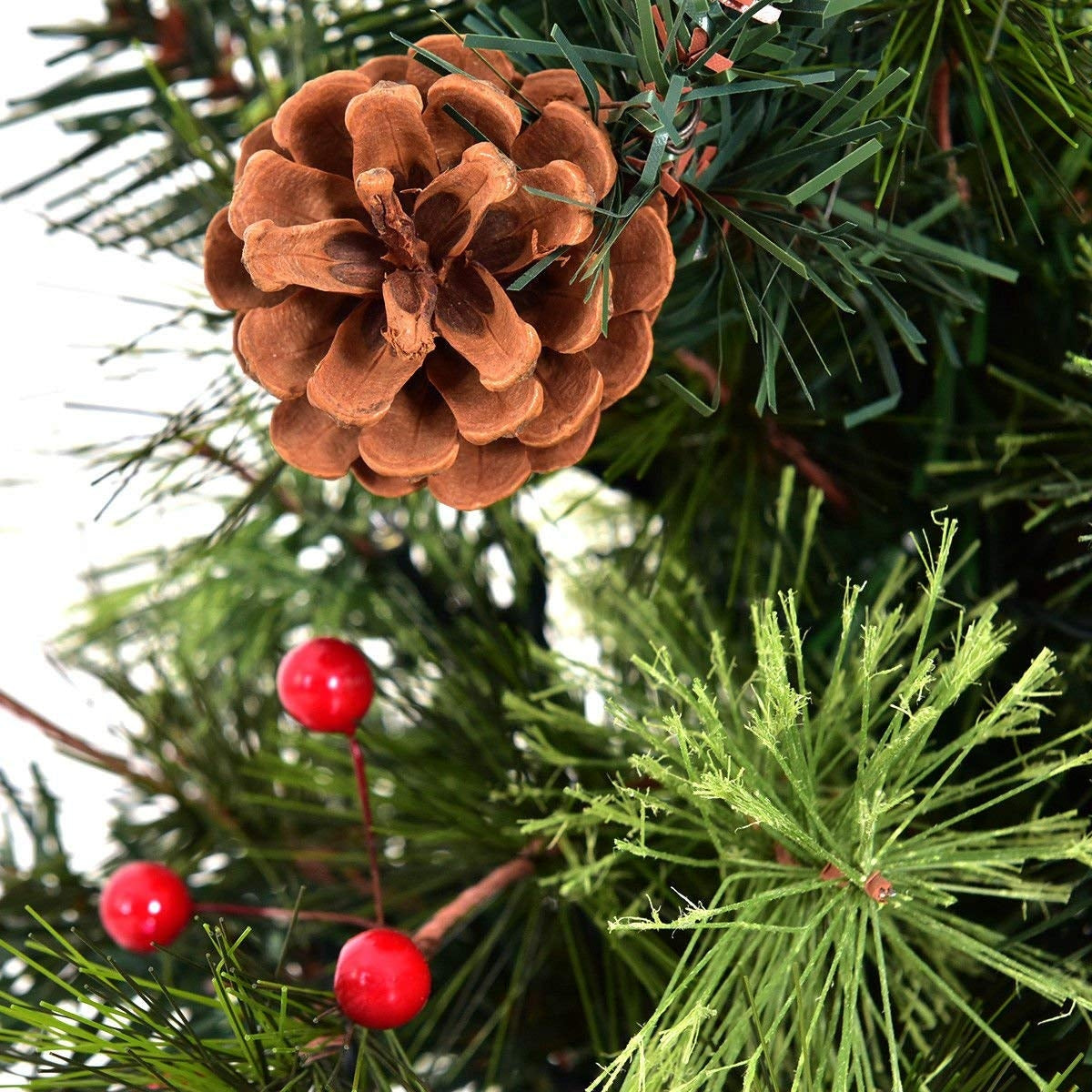 LED Christmas Tree with Red Berries Pine Cones green needles brown pine cone red berries on Tampa Home & Garden Store