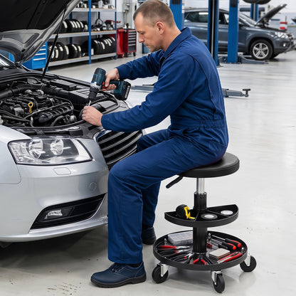 Adjustable rolling mechanic stool with tool trays, DirectDeals wheeled workstation on Tampa Home & Garden Store