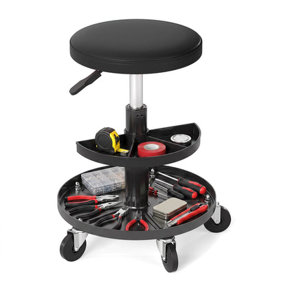 Adjustable rolling mechanic stool by DirectDeals with seat and 3-tier tool trays on wheeled base on Tampa Home & Garden Store
