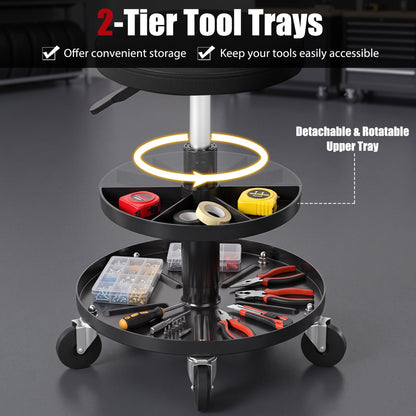 Adjustable rolling mechanic stool with 2-tier tool trays and black seat DirectDeals on Tampa Home & Garden Store