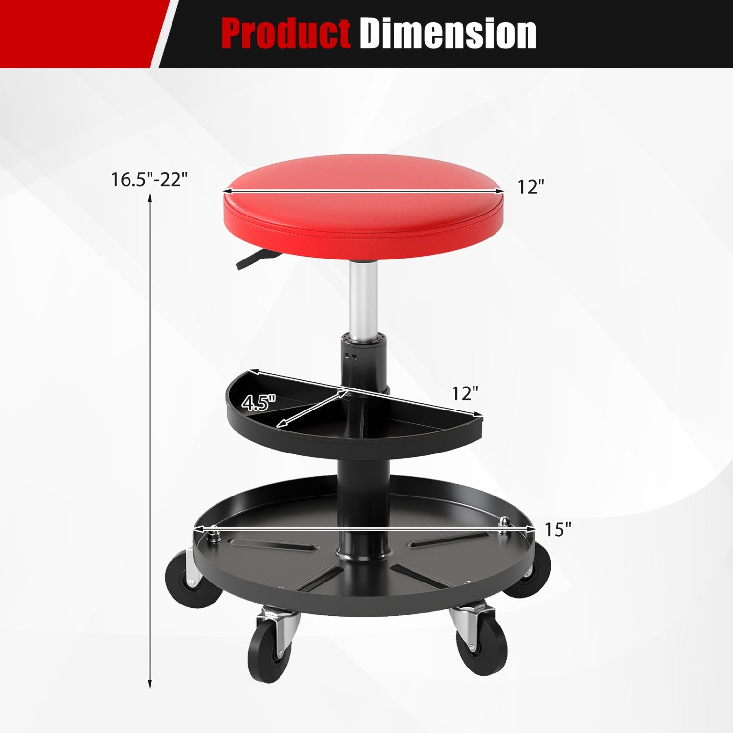 Adjustable rolling mechanic stool with red seat and tool trays on wheeled base DirectDeals on Tampa Home & Garden Store